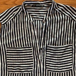 Zara Trafaluc Black and White Striped Sleeveless Shirt